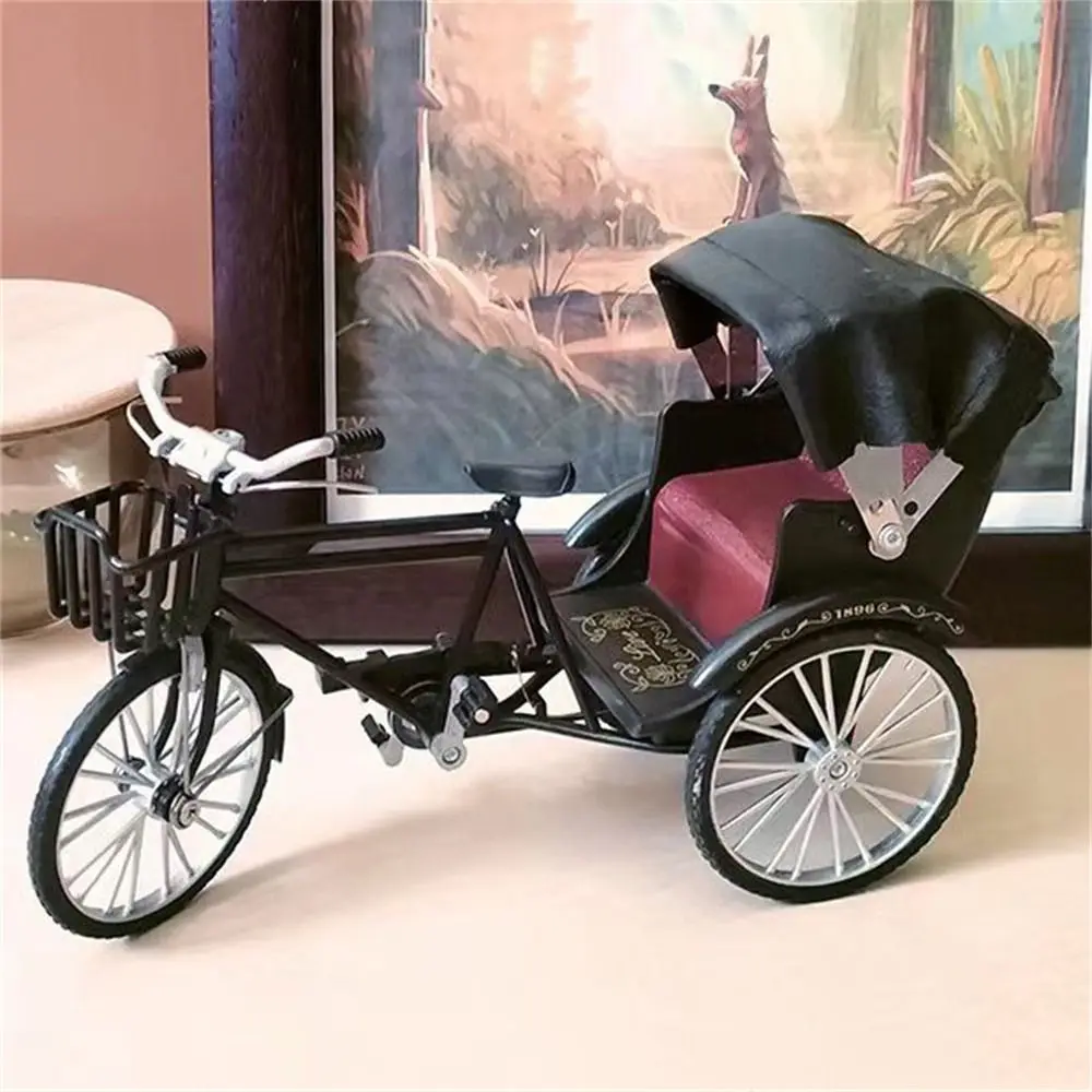 Bike Miniature Model Metal Diecast Tricycle Finger Ornament Bedroom Collection Handicraft Desk Vehicles Toy 1:12 Three Wheeled