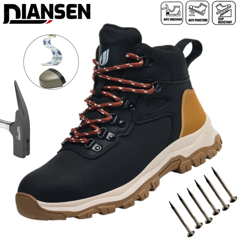 

Waterpoof Leather Safety Shoes Men Steel Toe Work Shoes Anti-smash Anti-puncture Indestructible Protective Non Slip Boots
