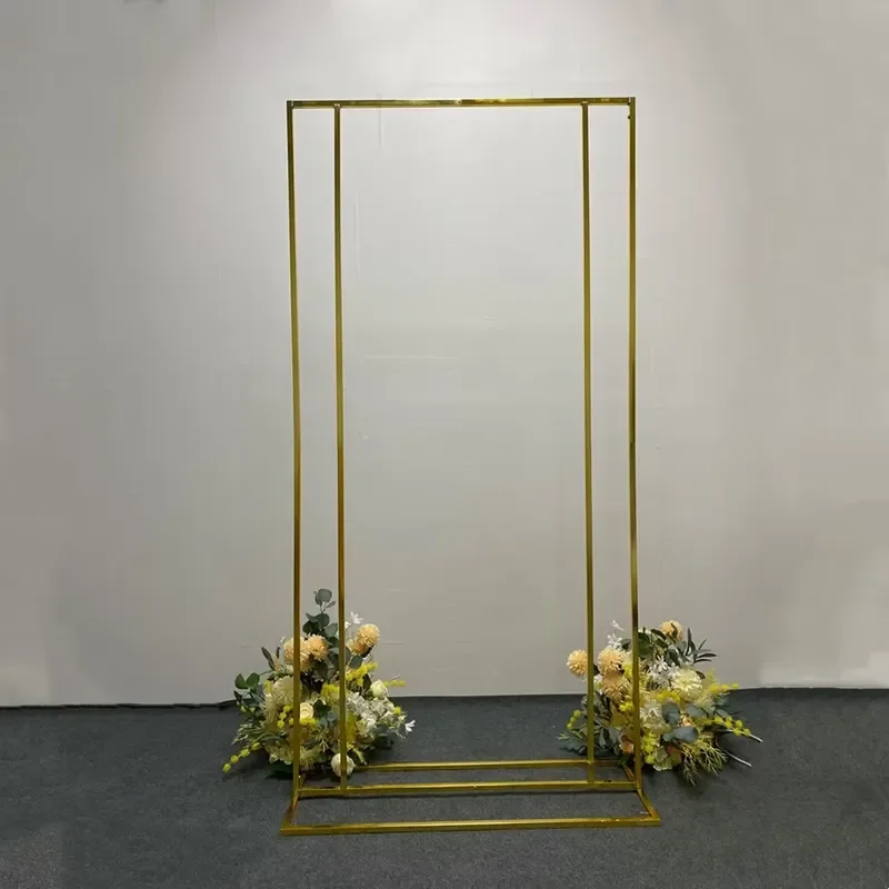 Shiny Metal Gold Plating Wedding Arch Outdoor Party Decoration with Balloon Flowers Stand Flower Door Shelf Frame 200CM