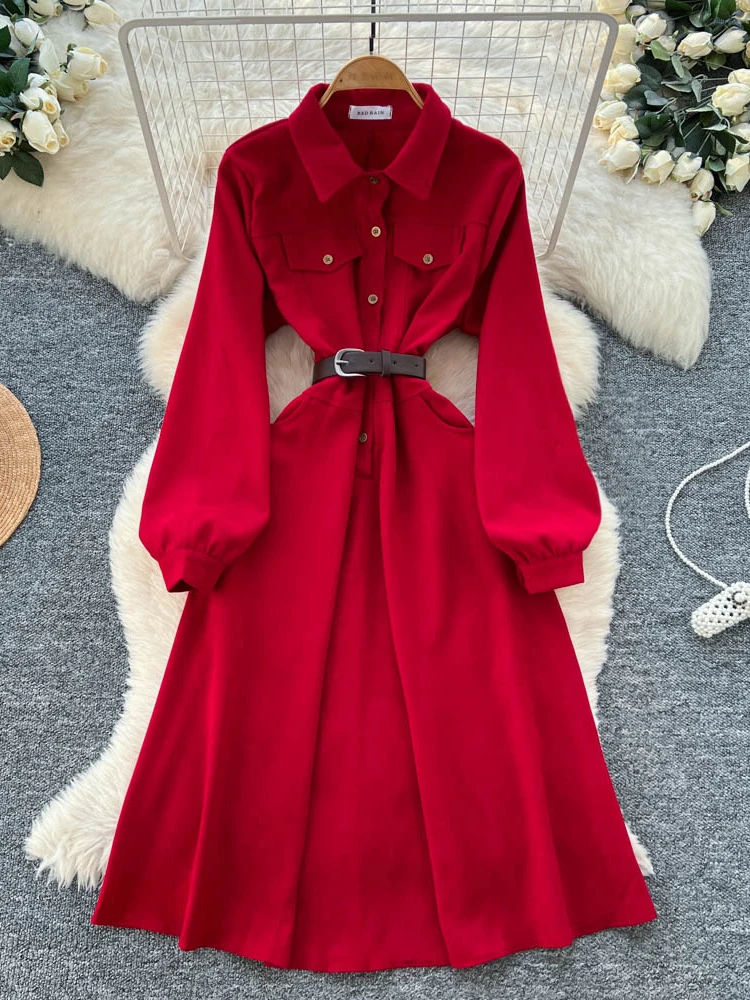 Herbst Faion Lässige leichte Maturi Wind Dr Damen High-End-Gefühl Gürtel Taille Abnehmen Lange IRT Dr