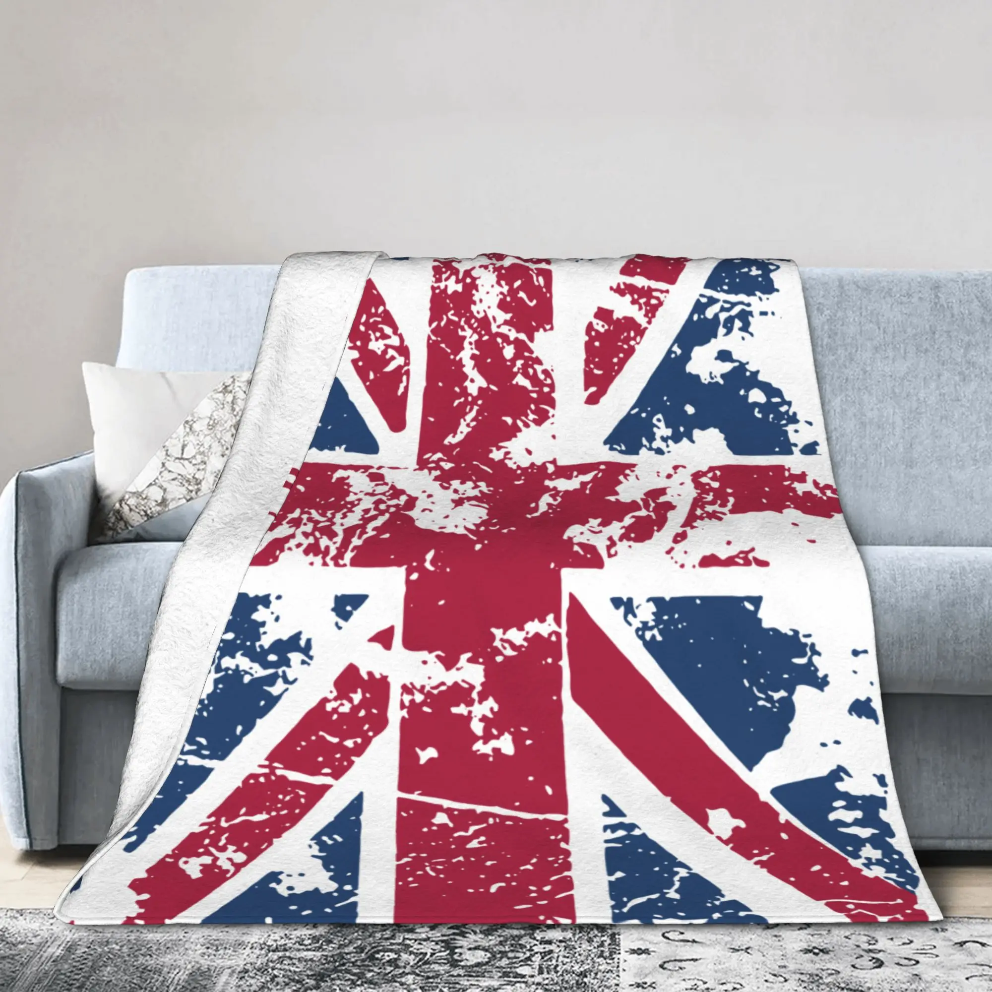 Union Jack Flag Knitted Blanket Flannel UK United Kingdom Great Britain British Warm Throw Blanket for Outdoor Travel Breathable