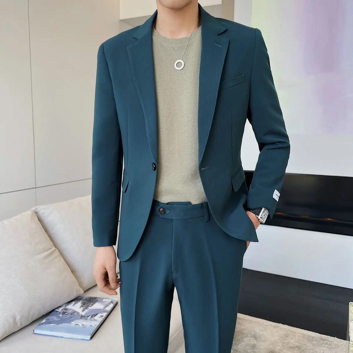 

2022 New Arrival Men Two Pieces Sets Fashion Classic Suit Male Solid Color Slim Fit Casual Business Blazer Trousers H308