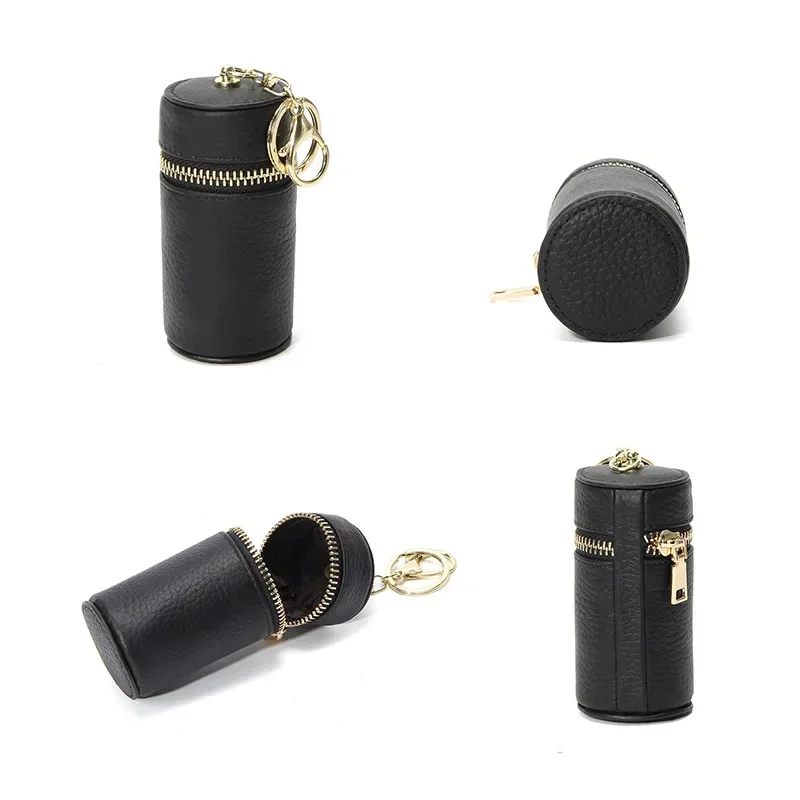 Mini Genuine Leather Lipstick Bag with Key Holder ,Fashion Women Mini Coin Purse, Car Key Chain Pendant, Cylinder Key Bag Gift