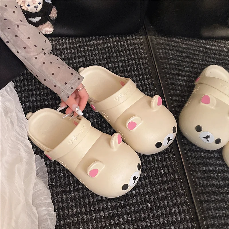 Cartoon Bear Women's Slippers, Summer Beach Sandals, Breathable Slides, Parent-Child_voghion.com
