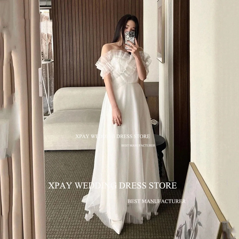 XPAY-vestido de novia con volantes de corazón, hombros descubiertos, Espalda descubierta, sesión de fotos de boda, longitud hasta el suelo, corsé de tul de hadas, vestido de novia