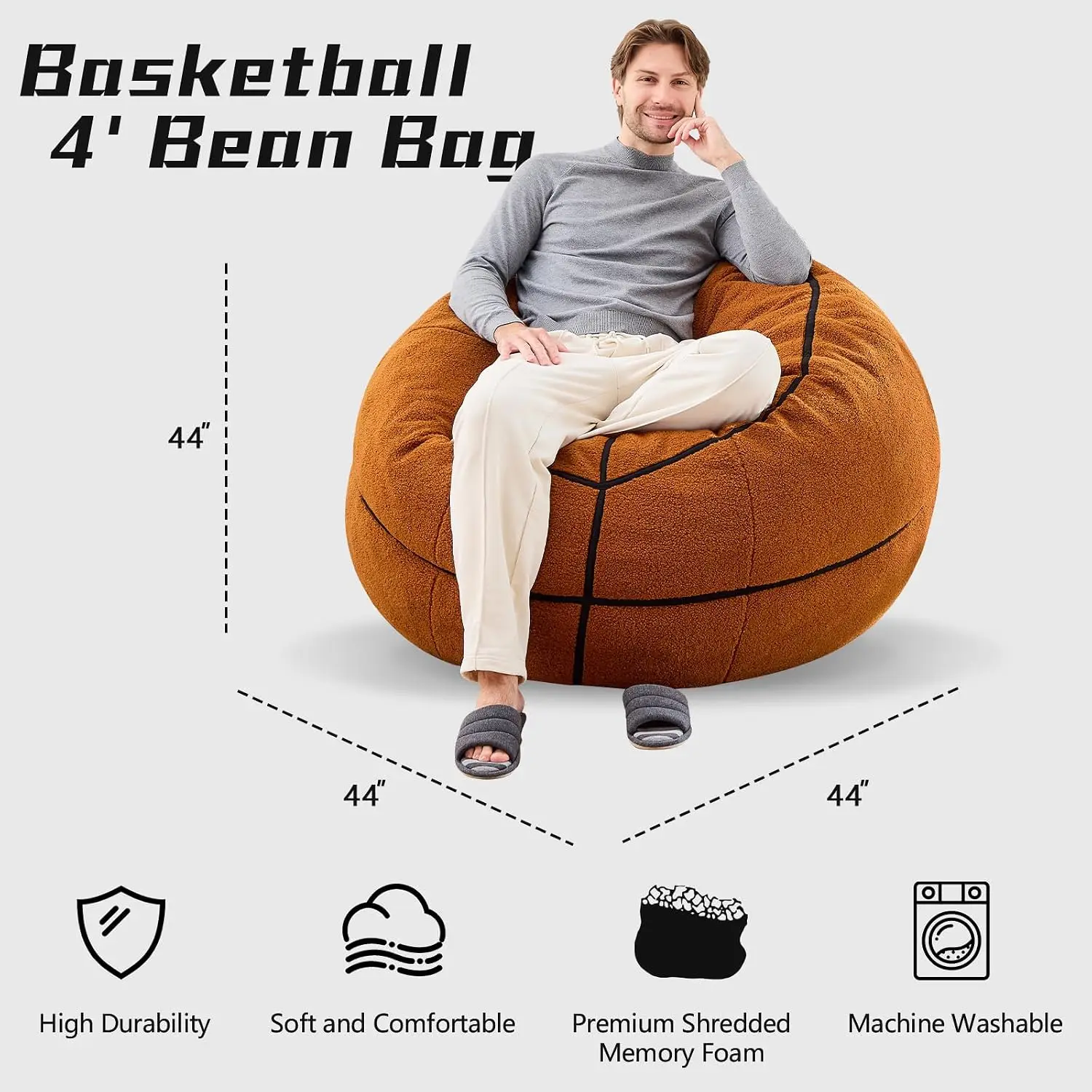 Sports Basketball Bean Bag Chair - Giant Bean Bag Chairs for Adults and Kids - Oversized Bean Bag Sofa Couch with Filler - Plush