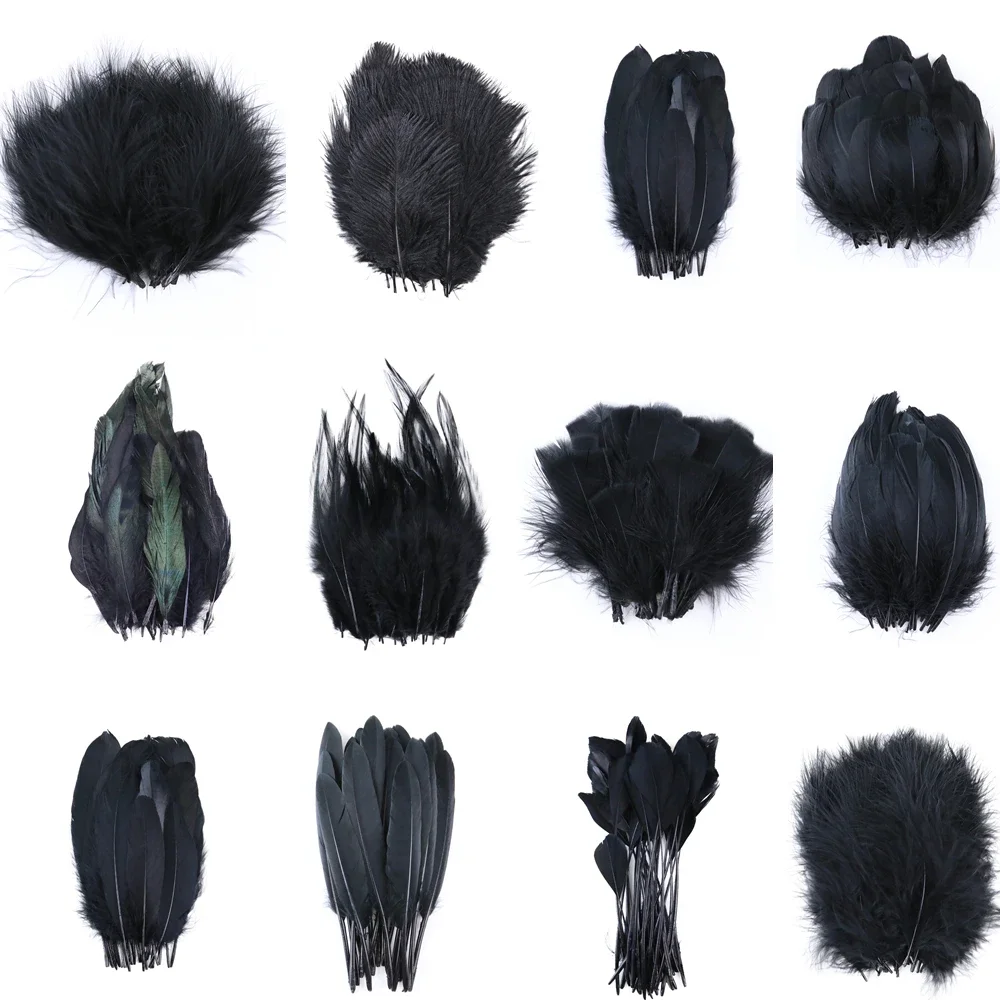 

50Pcs Natural Black Goose Ostrich Feathers for Jewelry Earrings Making Diy Dream Catcher Decoration Crafts Plume Accessories