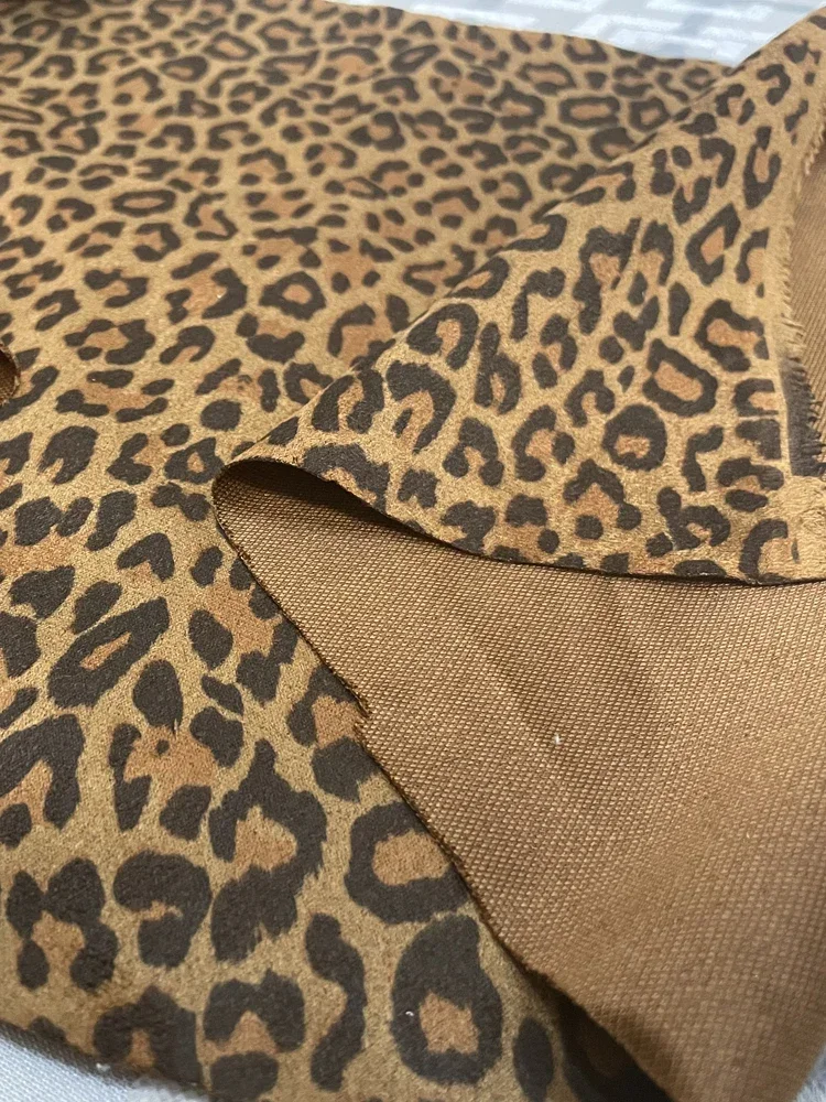 Leopard Printed Suede Fabric Thin By The Meter for Clothes Shoes Hats Handmade DIY Sewing Designer Cloth Soft Drape Beige Brown