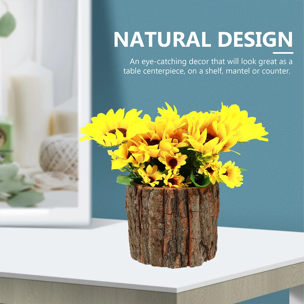 2 Pcs Railing Bark Fountain Indoor Plant Pot Tree Stump Wooden Galvanized Planter Rustic Pots