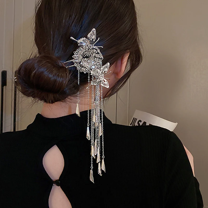 

Vintage Butterfly Flower Hairpins for Women Exquisite Long Tassel Wedding Headwear Zinc Alloy Material Halloween accessories