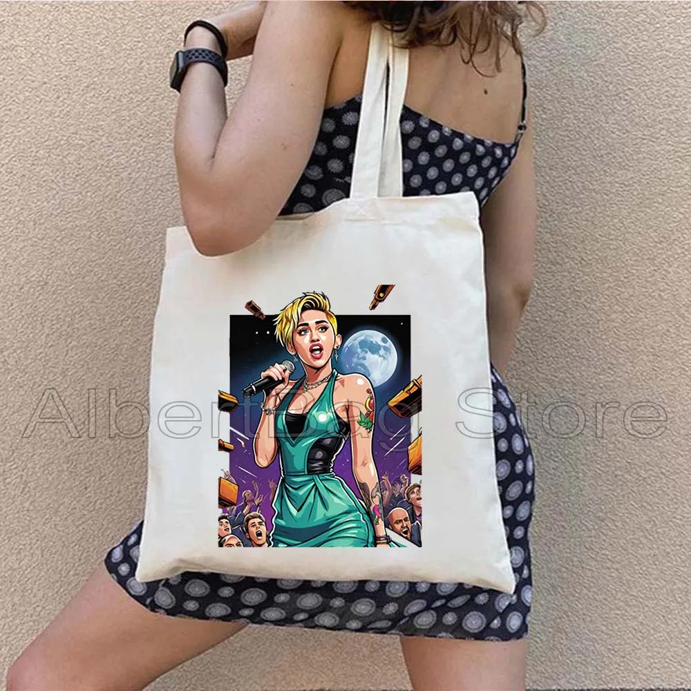 Fashion Miley Cyrus Eras Tour Fan Gifts Music Singer Poster Cute Fan Gifts Idea Women Canvas Shoulder Tote Bag Harajuku Handbag