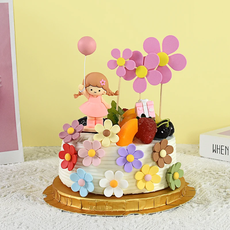 

Happy Birthday 3D Flower Cake Topper Gift Box Girl Cake Decor Wedding Birthday Party Cupcake Dessert Baking Supplies Anniversary