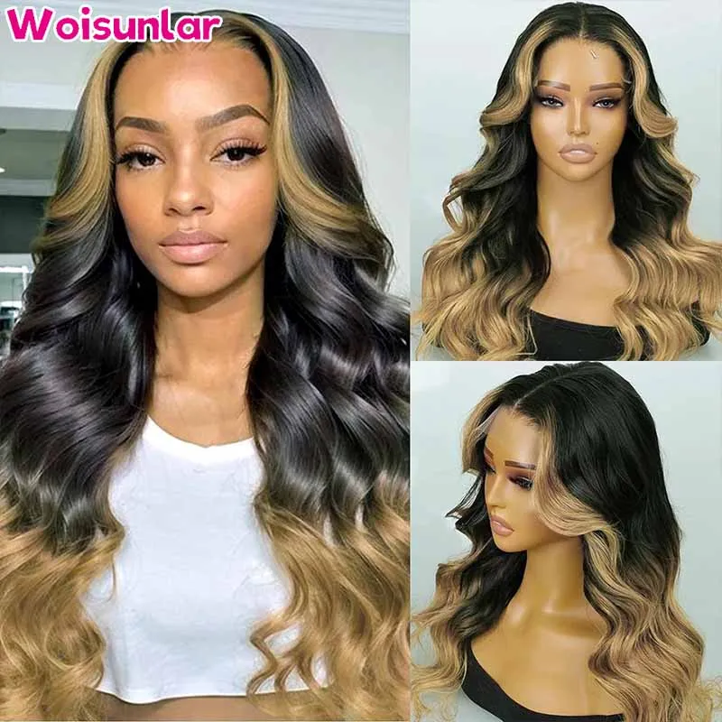 30 Inch Honey Blonde Ombre Wigs Human Hair Ombre black Brown Body Wave Wig for Black Women Highlight Blonde 1b/27 Wig 13x4 lace