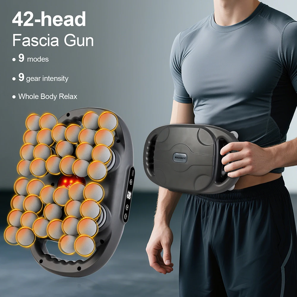 Fascia Gun 42-heads Deep High Frequency Vibration 42mm Wireless Waist and Back Massager Body Relaxation Shoulder Calf Massager