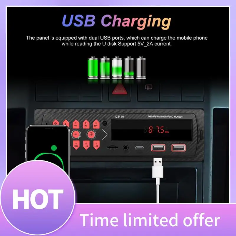 

B68A 1DIN In-Dash Car Radio Stereo Digital Bluetooth Audio Music Stereo Car Player Radio MP3 Player USB/SD/AUX-In