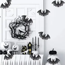 Black/White Bat Halloween Festival Decoration Lightweight Realistic Halloween Room Decoration Multi-purpose Lace Bat Pendant