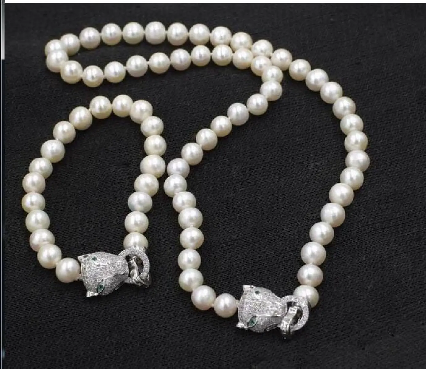 Zircon Leopard head clasp accessory 8-9mm white freshwater pearl necklace 40/42/45/60/85cm bracelet 20CM set for women jewelry