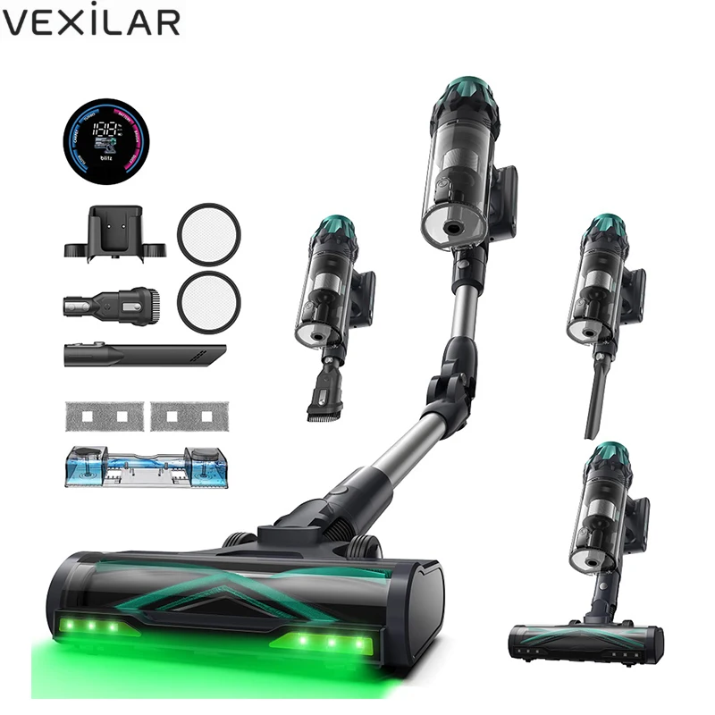 Aspirateur sans fil Vactidy V15 Max 65 kPa à aspiration puissante, moteur 600 W, autonomie de 60 minutes, tube flexible, lumière verte
