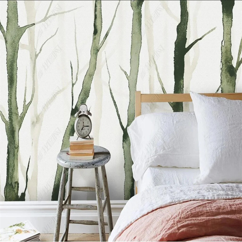 Milofi minimalist hand-painted light colored tree branch background wallpaper mural