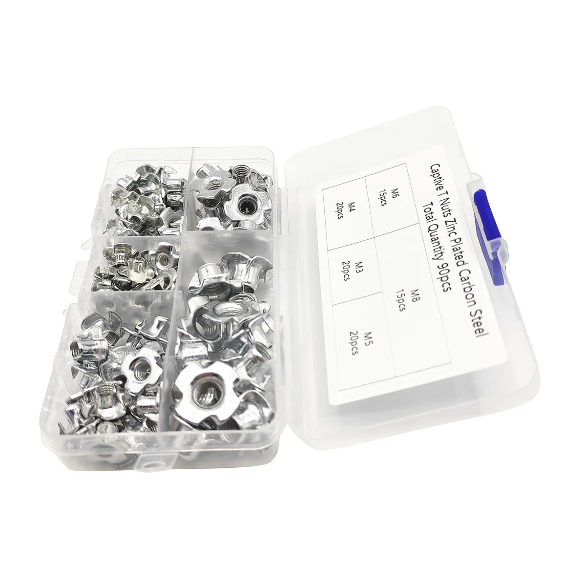 90 pcs Furniture Galvanized Four Claw Nut M3/M4/M5/M6/M8 Screw Set