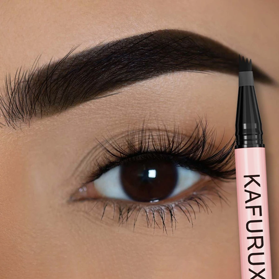 1PC 4 จุดดินสอเขียนคิ้วปากกาแต่งหน้ากันน้ํา Liquid Eyebrow เครื่องสําอางติดทนนาน Fine Sketch Liquid Eye Brow Tatto ดินสอ
