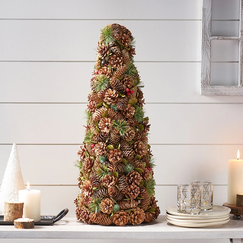 Tabletop PINE CONE TREE , Mini Tree with Pine Cone Ornaments for Home Desktop Xmas Tabletop Decoration