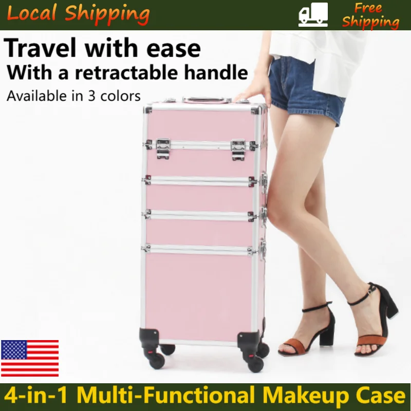 

4 в 1, чехол для макияжа на колесиках, косметичка для красоты ногтей и волос, многофункциональный чехол на колесиках, большой вместительный чехол для хранения косметики