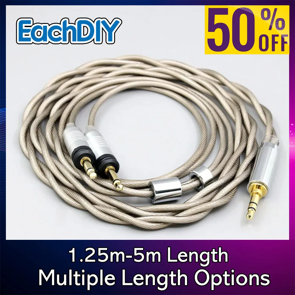 Type6 756 núcleo 7n Litz OCC Cabo de fone de ouvido banhado a prata para Focal Clear Elear Elex Elegia Stellia Dual 3.5mm pin 8261