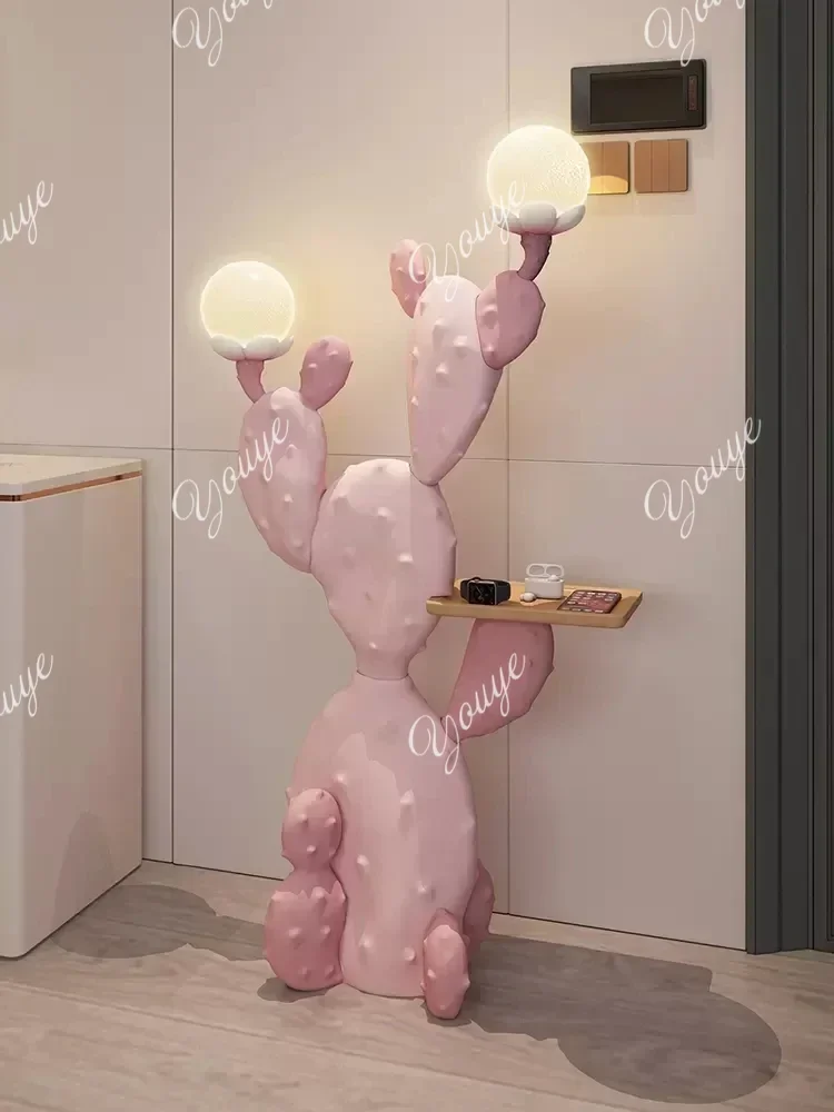 122cm Big Size LED Light Pink Cactus Resin Tray Action Figure Collection model Home decorations Ornaments toys kids best gift