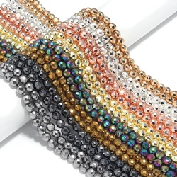 Faceted Gold Plated Black Hematite Natural Stone Beads Loose Round Beads For DIY Jewelry Making Bracelet Earring Accessories