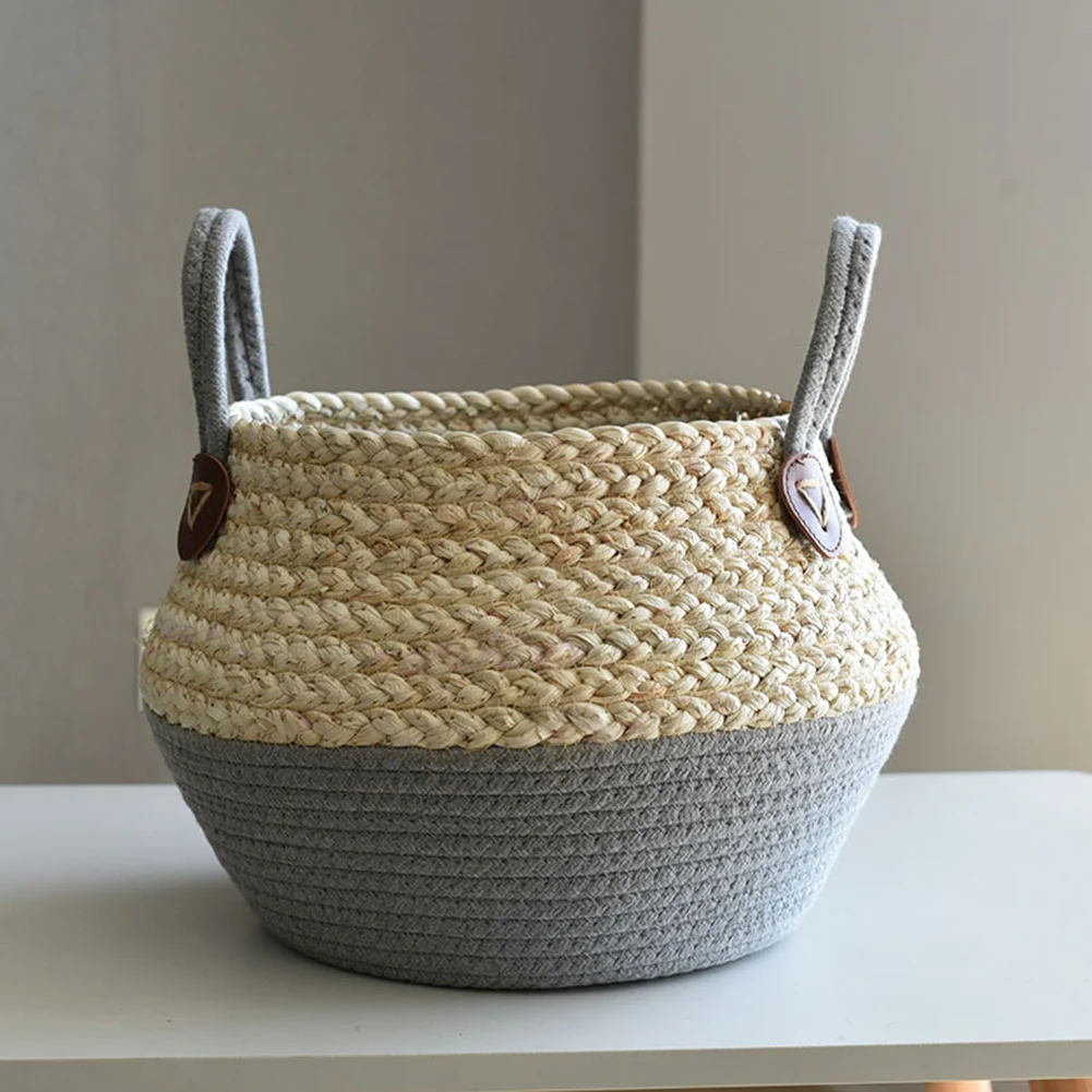 

Double Handle Straw Woven Flower Pot Multi-Purpose Storage Baskets For All Type Plant