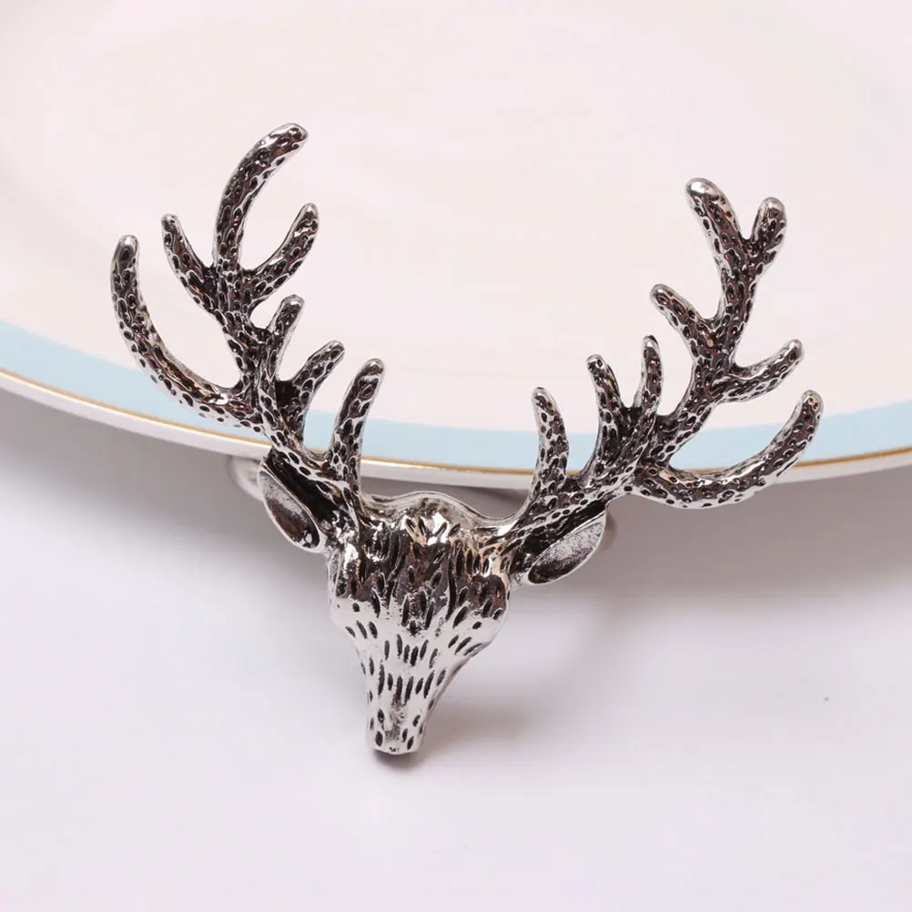 

4pcs Elk Head Napkin Rings Metal Xmas Party Table Decorative Alloy Buckles Festival Holiday Wedding Dining Napkin