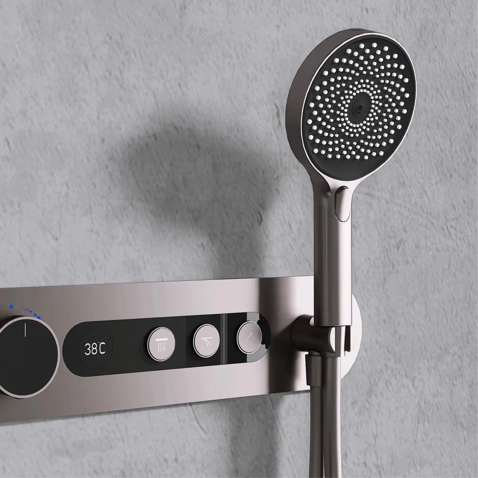 Gun Grey Brass Thermostatic Shower Set，Wall-Mounted Rainfall With LED Display，Anti-Scald 3 Spray Modes Bathroom Shower System - Image 3