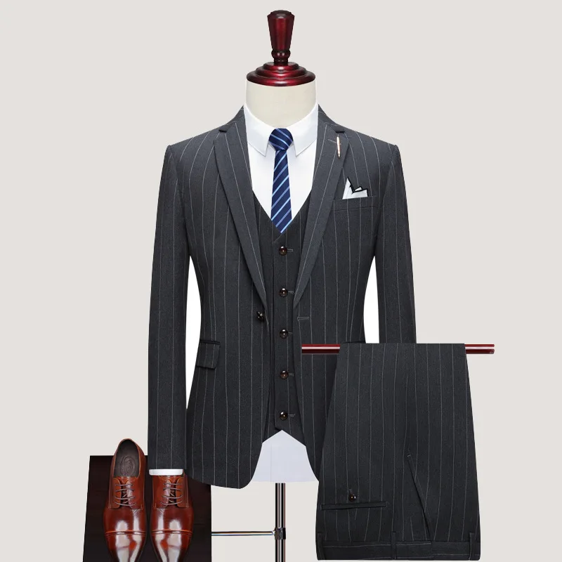 

Three-piece Striped Suit High-quality Wedding Art One Breasted Jackets Trousers Vests Suit for Men Suits Men‘s Suits 3 Piece