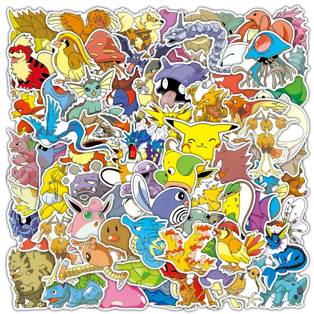 50/80/100pcs Cartoon Pikachu Pokemon Stickers Anime DIY Laptop Skateboard Luggage Phone Waterproof Cute Decals Sticker for Kids