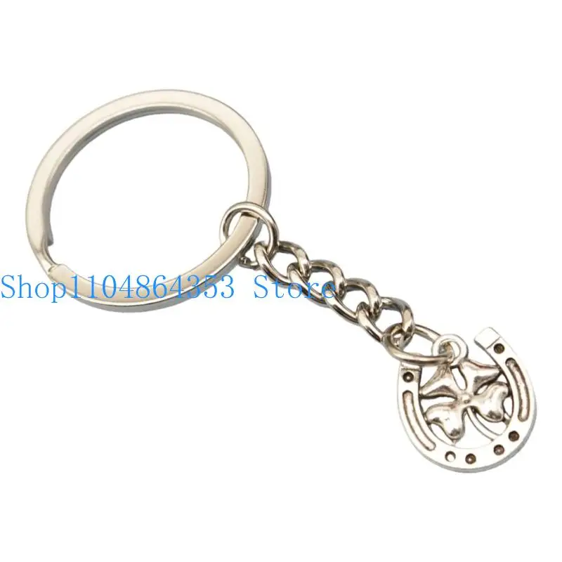 652F Schlüsselanhänger aus Metall mit Kleeblättern und Hufeisenmotiven, Schlüsselanhänger, Accessoire für Glück und den Gebrauch – Detail 2