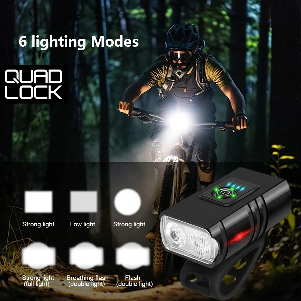 

QUAD LOCK Bicycle Front Light Type-C Rechargeable Bicycle Headlight MTB Road Bike Headlamp Easy to Install Cycling Accessories