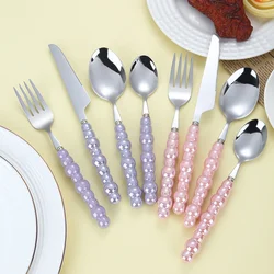 4Pcs Fashion Pearl Handle Cutlery Set Creativity Stainless Steel Knife Fork Western Steak Tableware  Table Decor Gifts