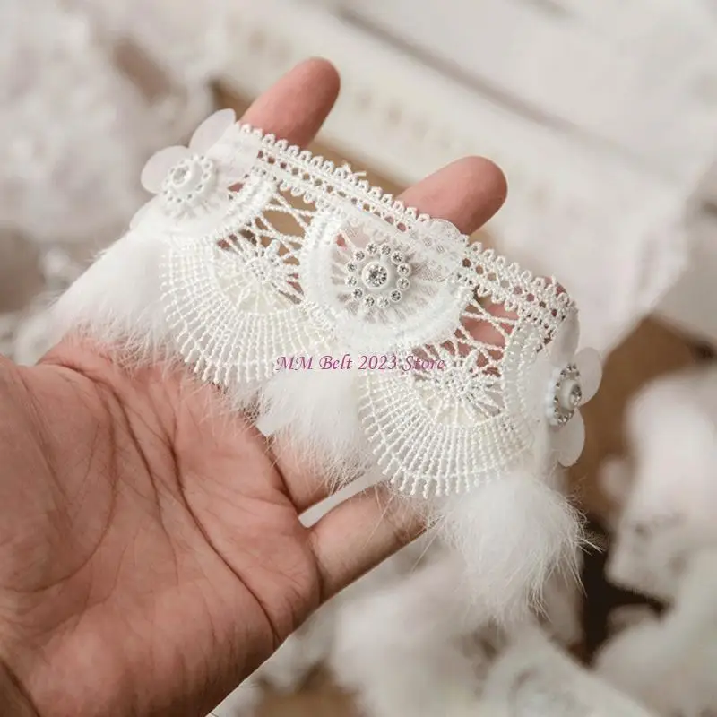 49me 1 meter geplooide mesh kanten ruches trim lint lint tassel faux parel parel applique bruiloft bruidsjurk diy naaien