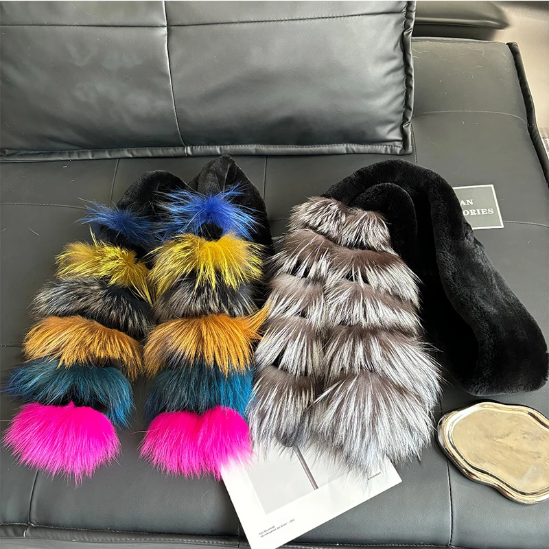 Neuer Schal aus echtem Rex-Kaninchenfell für Damen, Winter-Outdoor-Wärmeisolierung, 100% echter Fuchsfell-Schal, modische dicke Rex-Kaninchenfell-Schals für Mädchen. – Detail 7