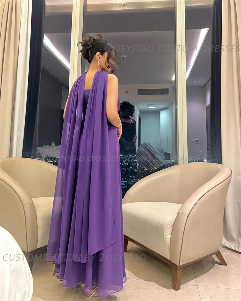 Vestidos de noite formais vintage para mulheres, Longo comprimento do tornozelo, Chiffon Prom Dress, Ocasião noturna, Festa árabe saudita, Roxo escuro