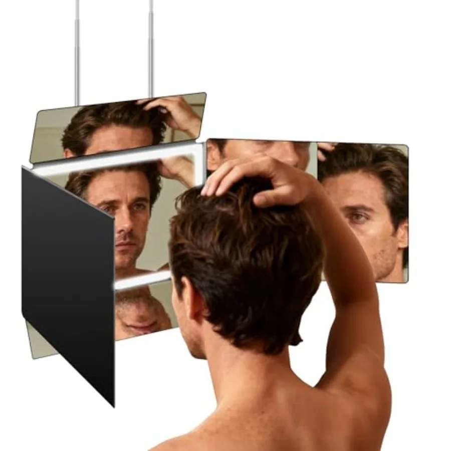 

5 Way Mirror for Self Hair Cutting, 360 Haircuts Mirror Men for Barber Use Tools, to See Back of Head, Tri Fold with Portable H