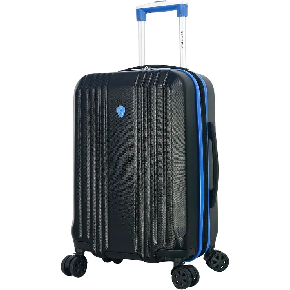 

22 Inch Expandable Rolling Carry-On Suitcase with 4-Wheel Spinner, Locking System, and Hidden Laptop Compartment, Black/Blue