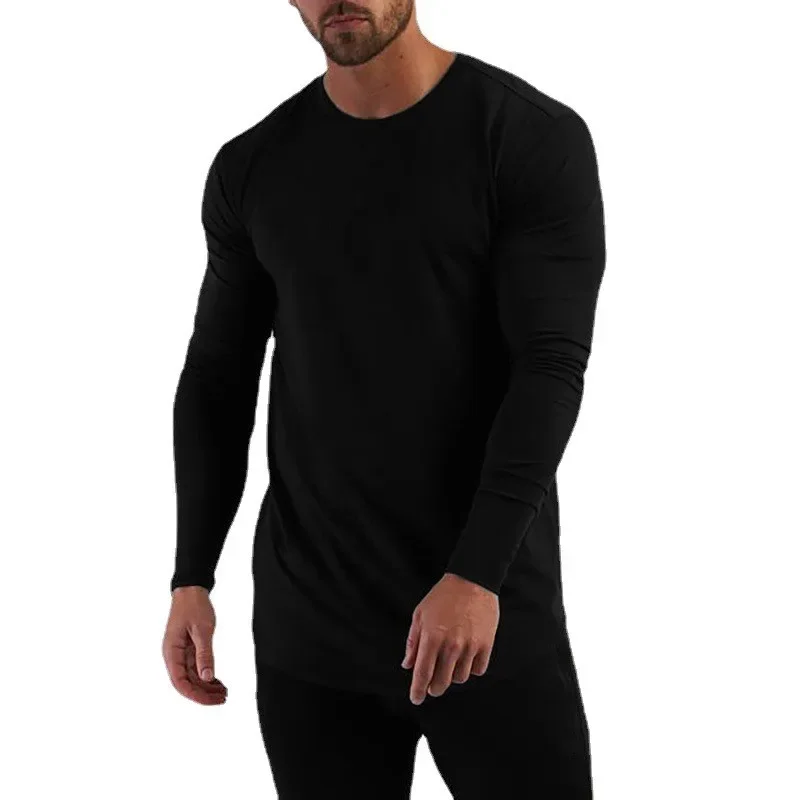 T-shirt sportiva da corsa per fitness da palestra Camicia autunnale in cotone a maniche lunghe slim fit da uomo Abbigliamento per bodybuilding muscolare da allenamento traspirante