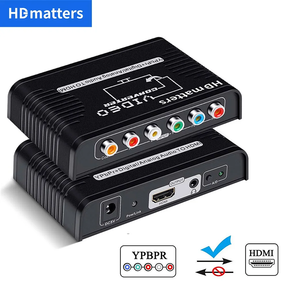 5 composants RCA Ypbpr vers HDMI, convertisseur vidéo vers HDMI, adaptateur de convertisseur audio vidéo compatible pour ps2