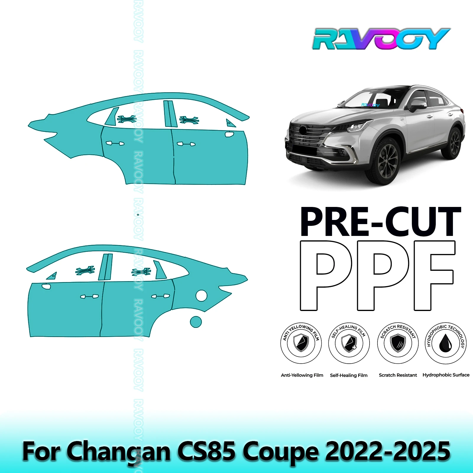 

For Changan CS85 Coupe 2022-2025 8.5mil Clear Matte Pre-Cut PPF Door & A/B Pillar Kit TPU Paint Protection Film Set