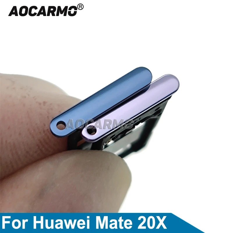 Aocarmo Blue Silver For Huawei Mate 20X Sim Card Tray Holder Nano Slot Replacement Parts