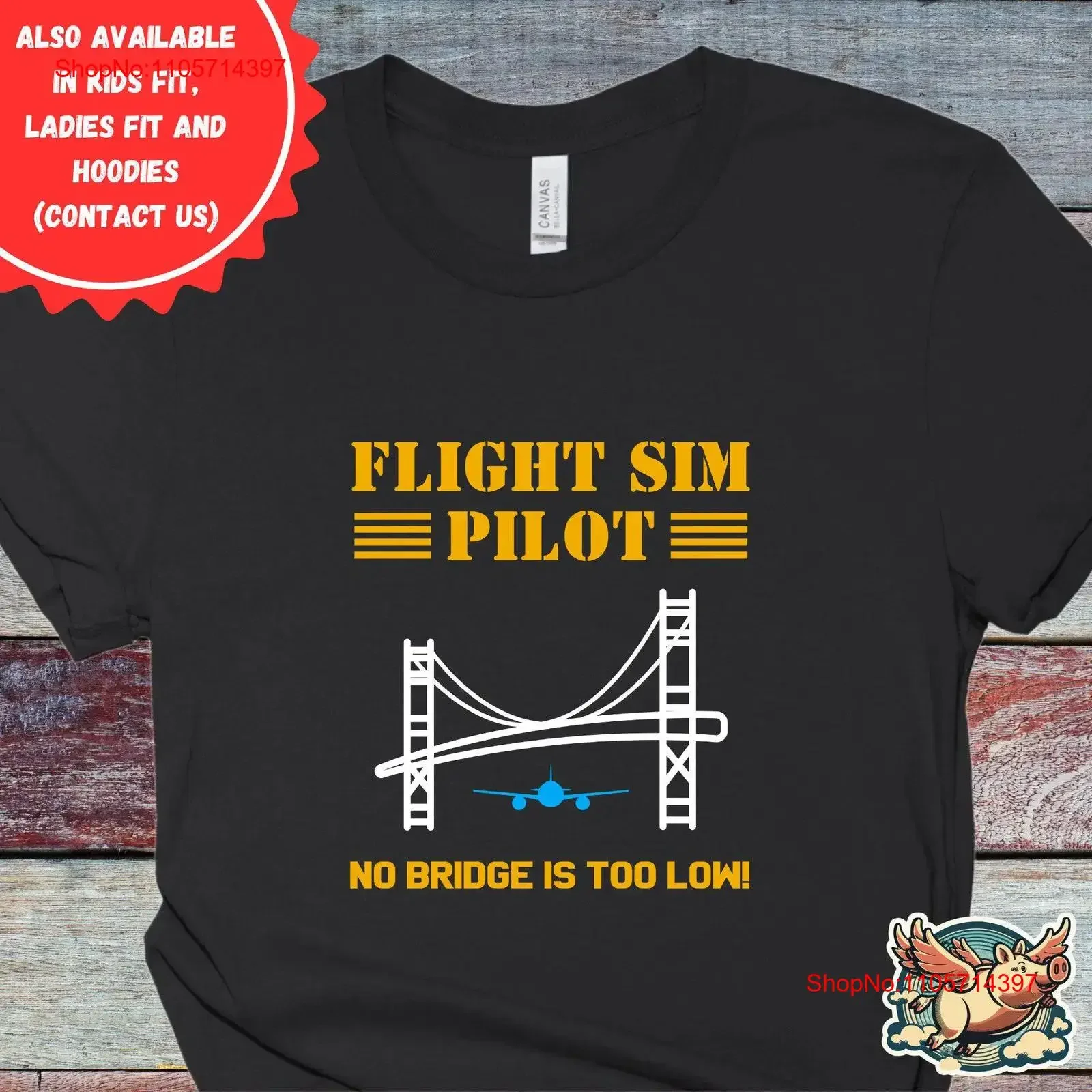 Flight Sim Pilot No Bridge Too Low T Shirt Funny vintage Washed Stylish Top For Everyday Wear Versatile Slightly streetwear