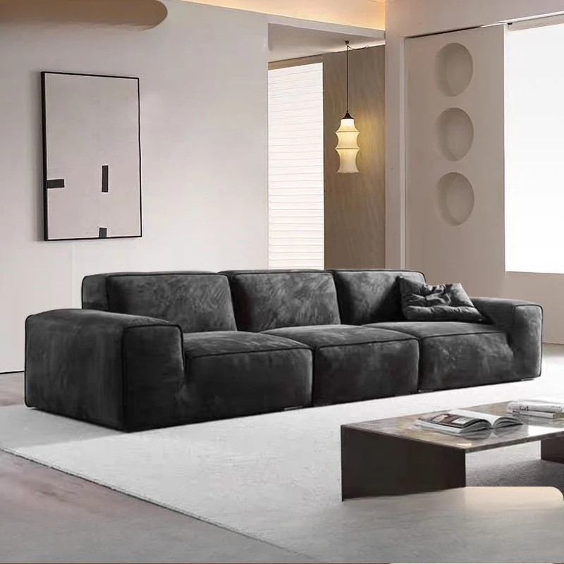 

Customizable Frosted Fabric Sofa Black Large Seat Depth 3 Meters Three-Person Inline Sofa