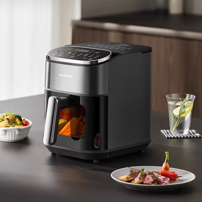 Large Visual Window Flip-Free Air Fryer Oven, Dual Heat Source Steam Bake Fry All-in-One Multifunctional Home Kitchen Cooker